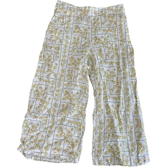 Joie 100% Linen Wide Leg Ankle Pants Ivory Floral Size XL - Picture 3 of 7